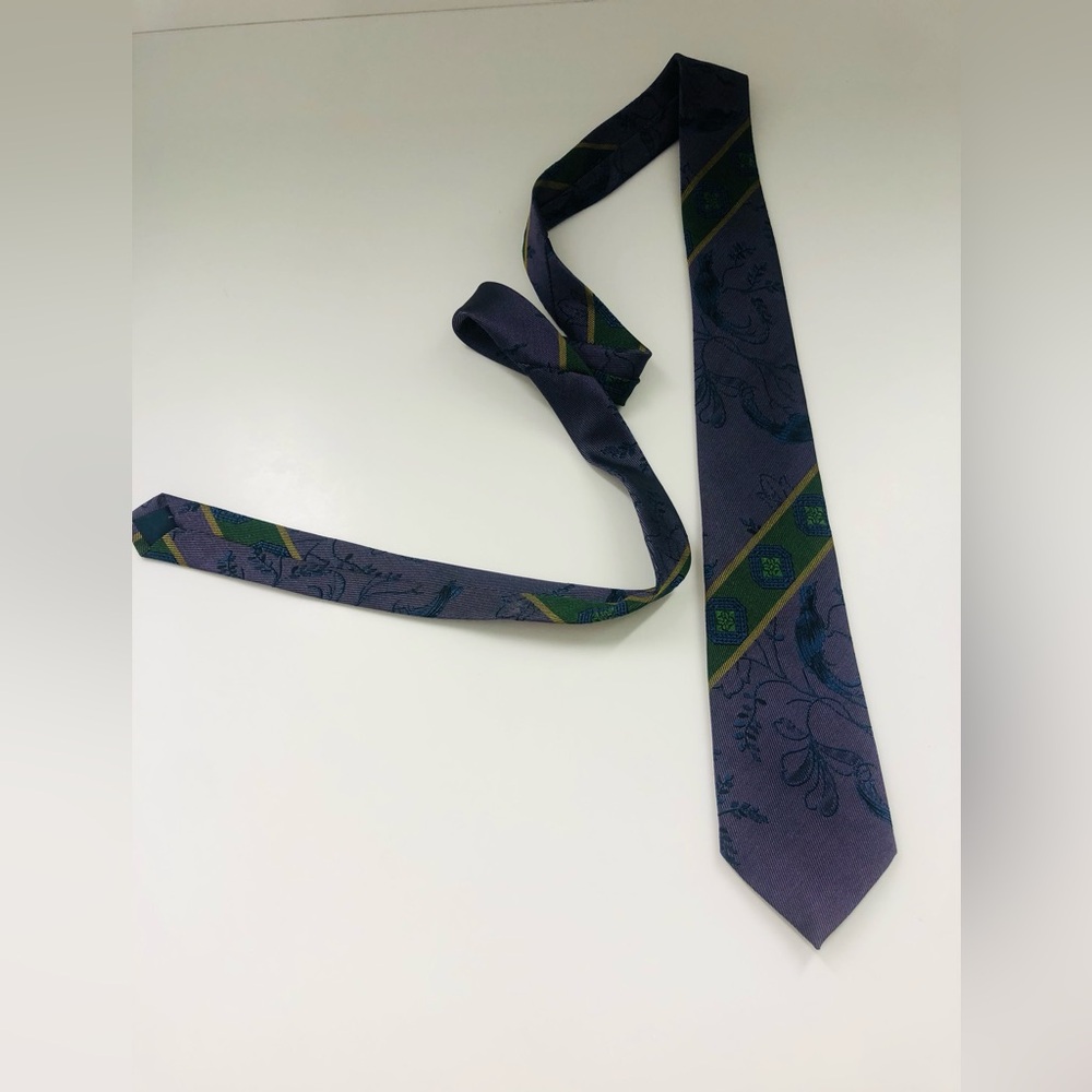 Vintage Benetton purple pheasant tie O/S
